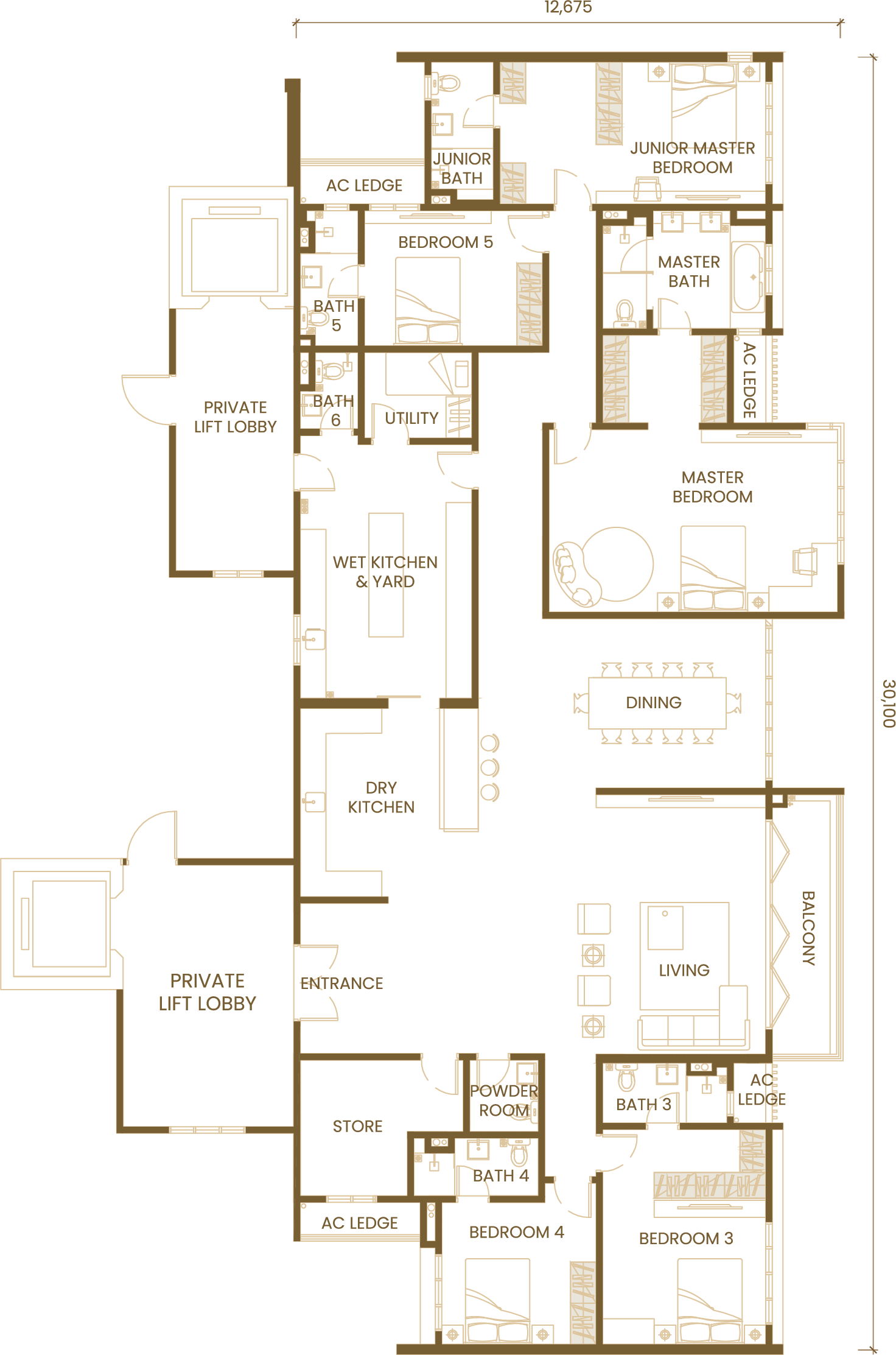Type I (Penthouse) · 5 Bedroom floor plan